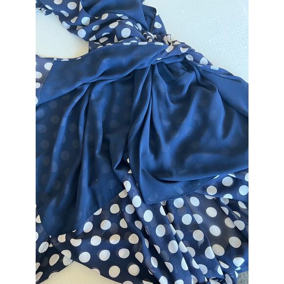 MICHAEL KORS Navy Blue White Polka Dot Wrap Style Ruffled Hem Flowy Dress Sz S - Picture 8 of 10